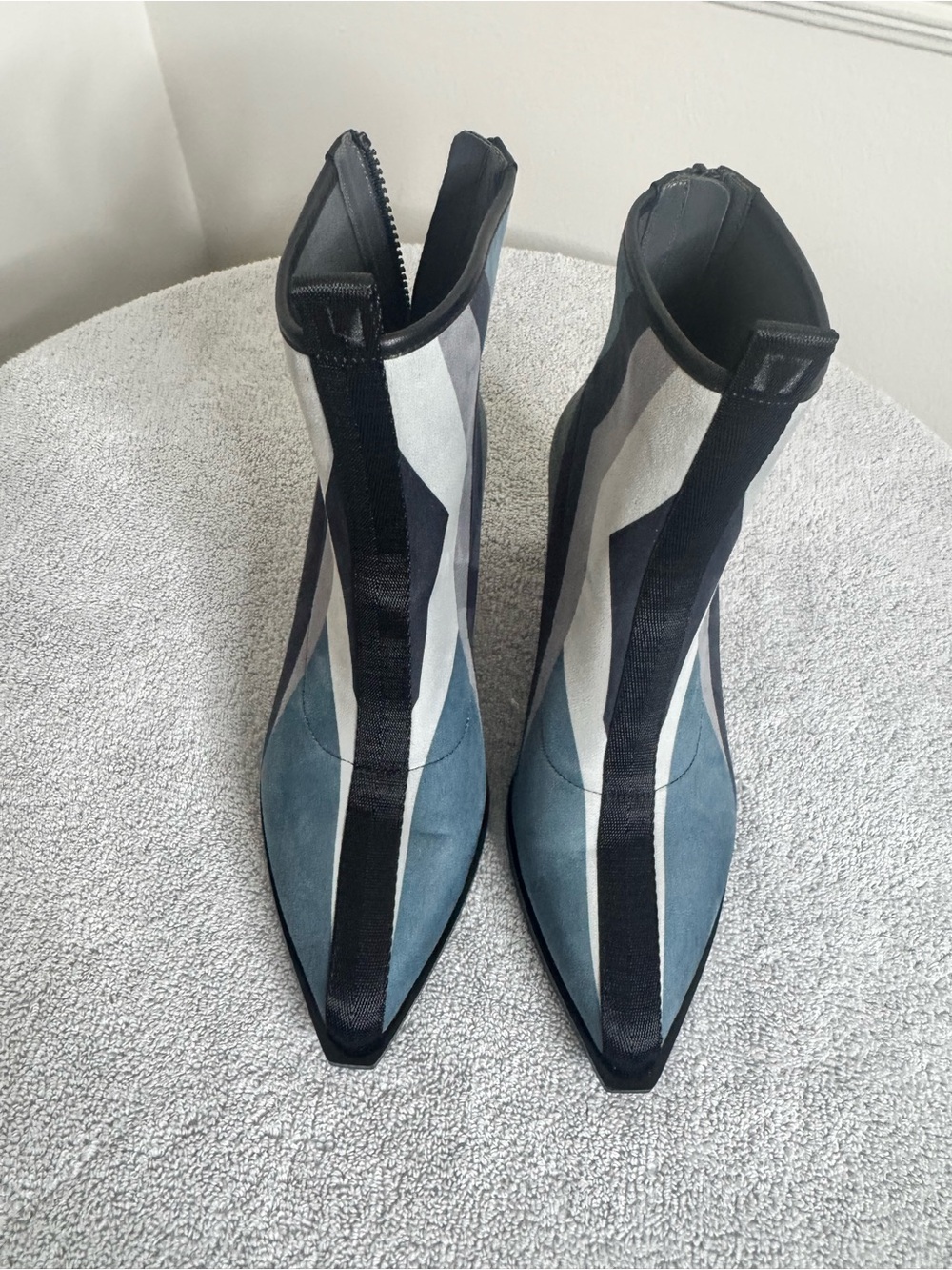 United Nude Pointed Colorblock Ankle Boots in Blue, Gray & Black